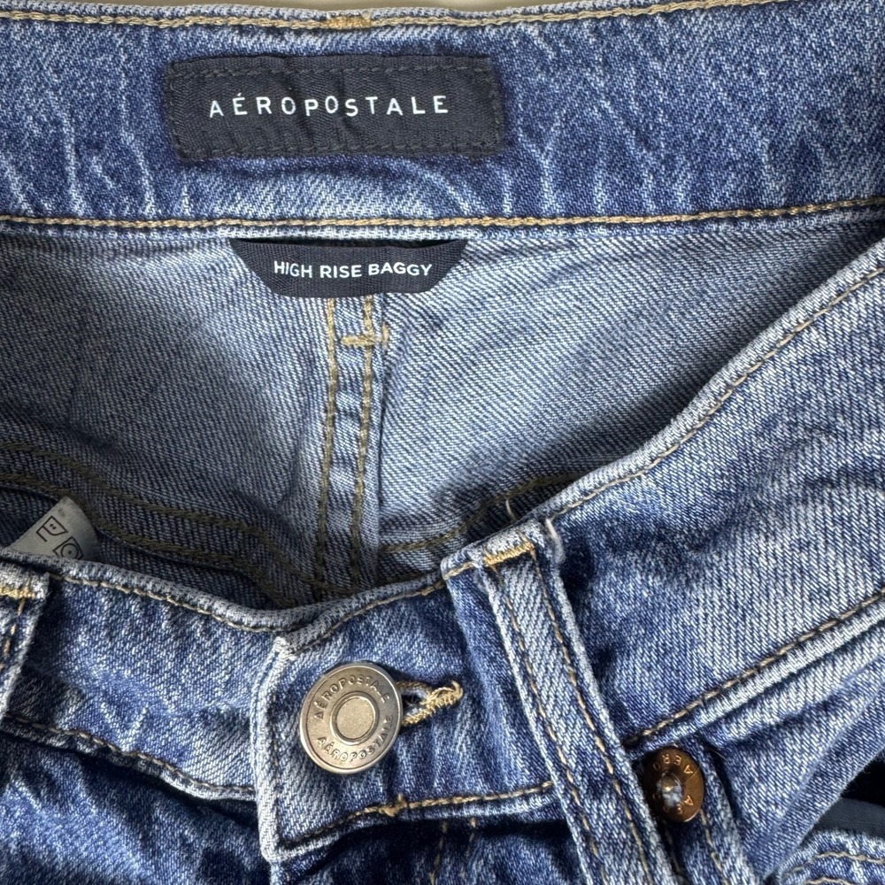 Aeropostale High Rise Baggy Jeans Womens 2 Short Blue Denim Straight Leg - Picture 5 of 6